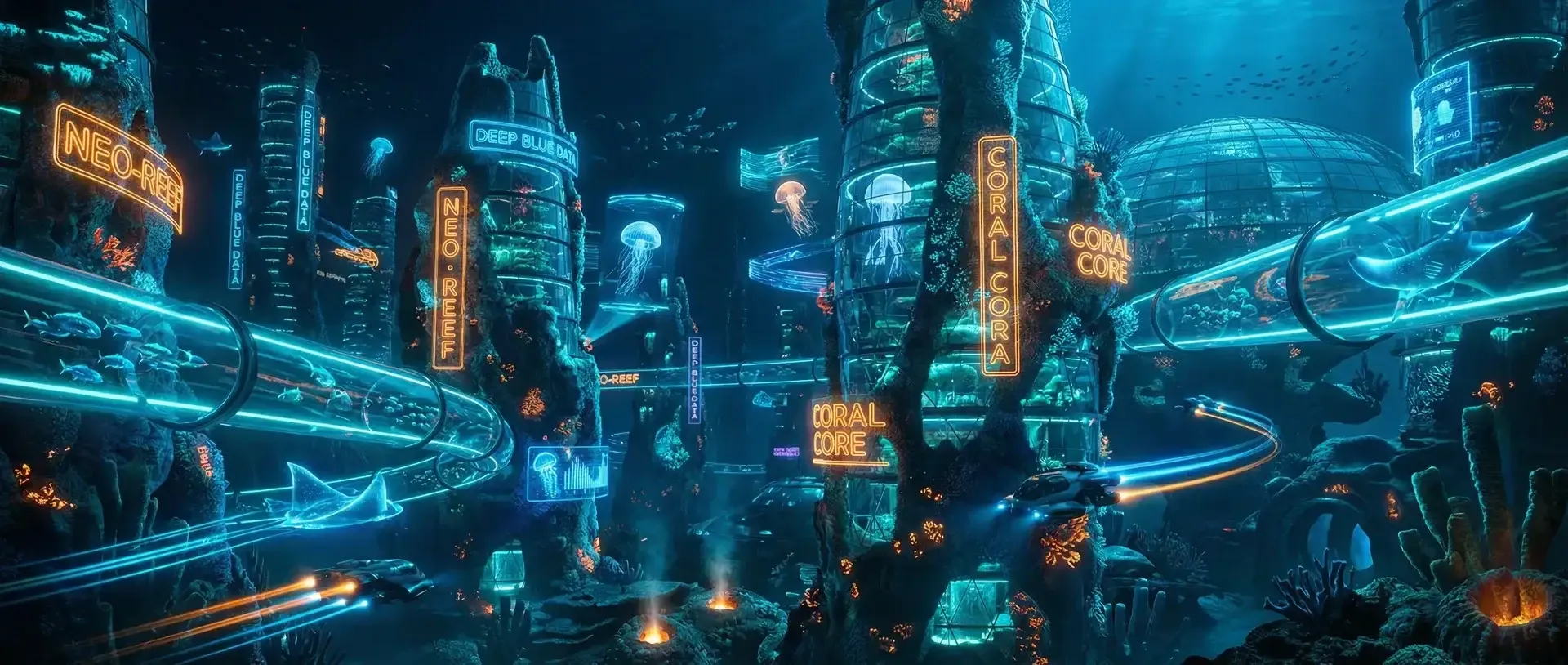 竞博 - 海底珊瑚赛博都市夜景全景